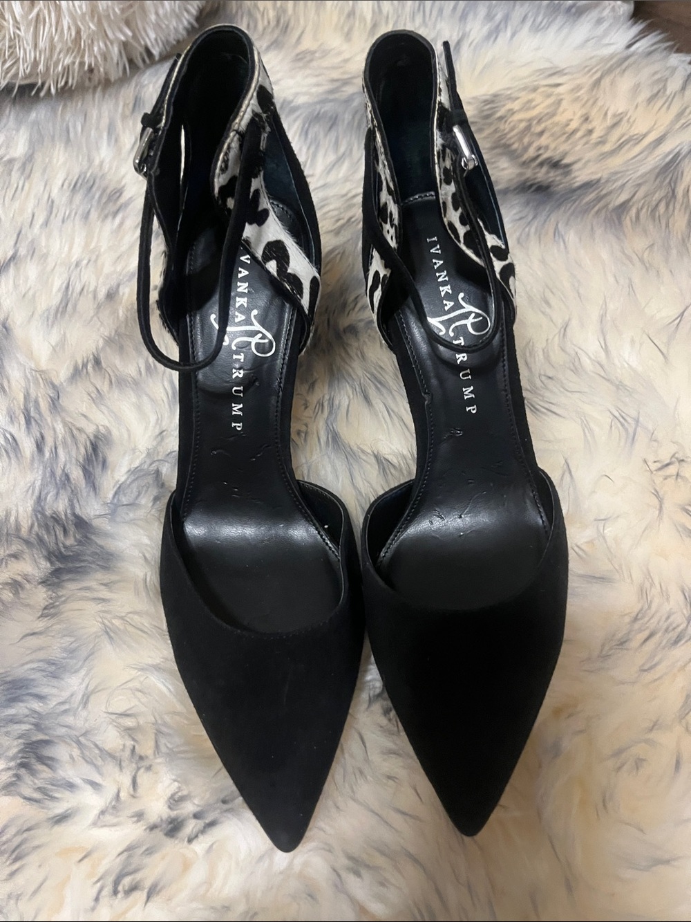 Ivanka Trump Black Pointed-Toe Slingback Heels with Black & White Accent